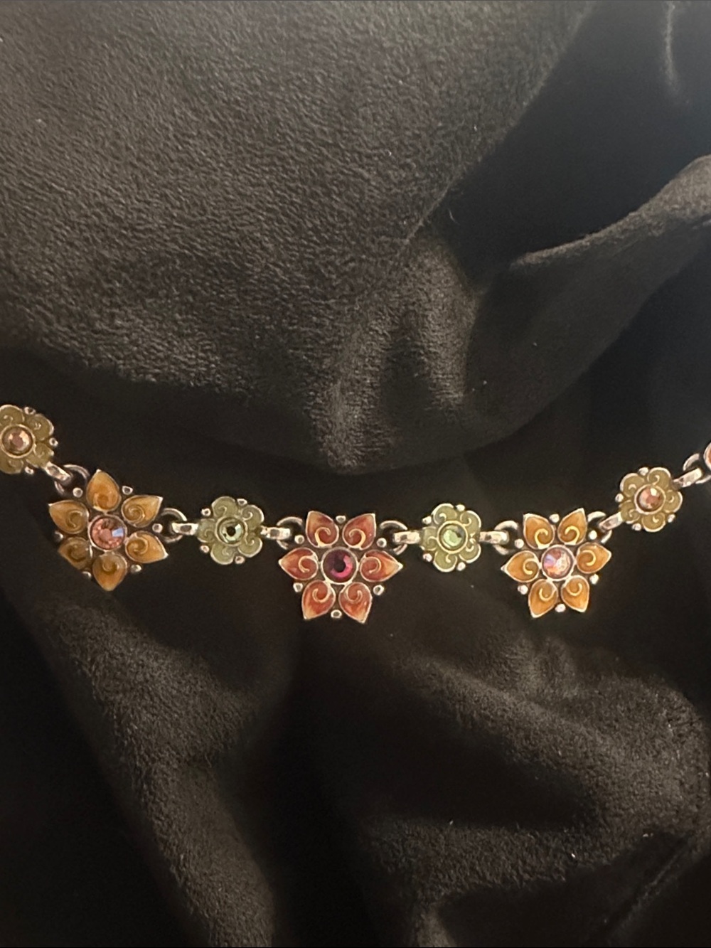 Vintage Retired Brighton Garden of Eden Enamel Flower 20” Necklace Reversible